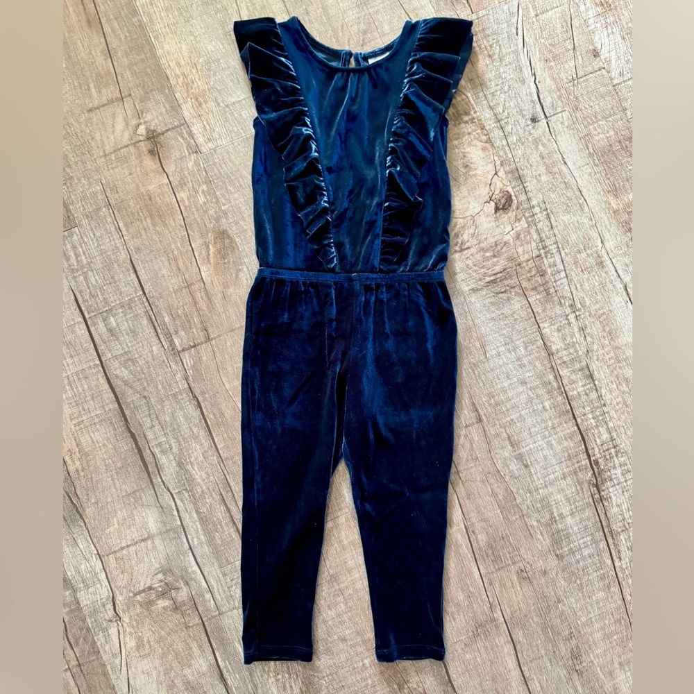 Toddler Girls Velour Jumper 3T Navy Blue Ruffle Sleeveless Soft Stretch